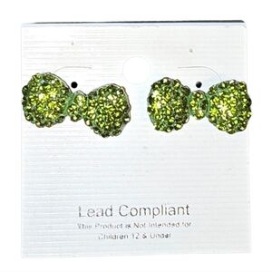NWT Green Crystal Pavé Bow Stud Earrings 18mm ~3/4" Giftable Free Gift Wrapping